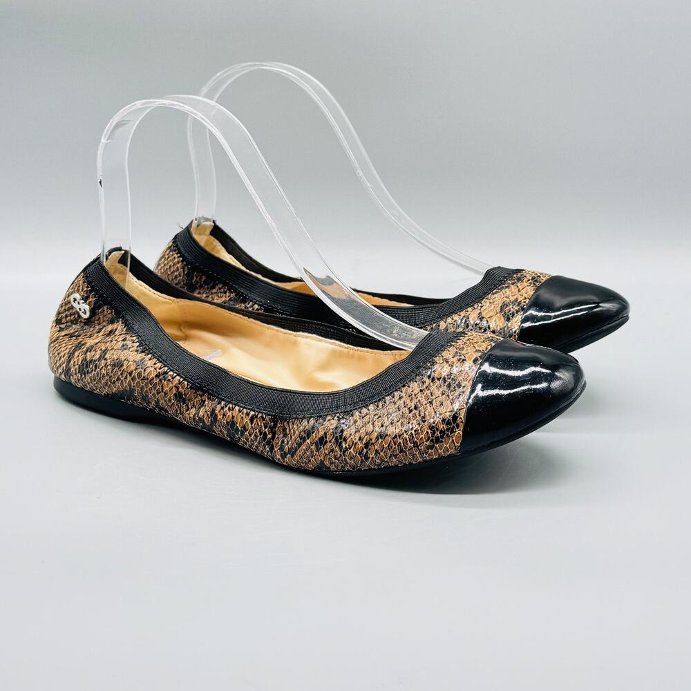 Cole Haan Shoes Womens 8.5 Brown Black Snake Print Ballet Flats Cap Toe Slip On - Picture 2 of 12